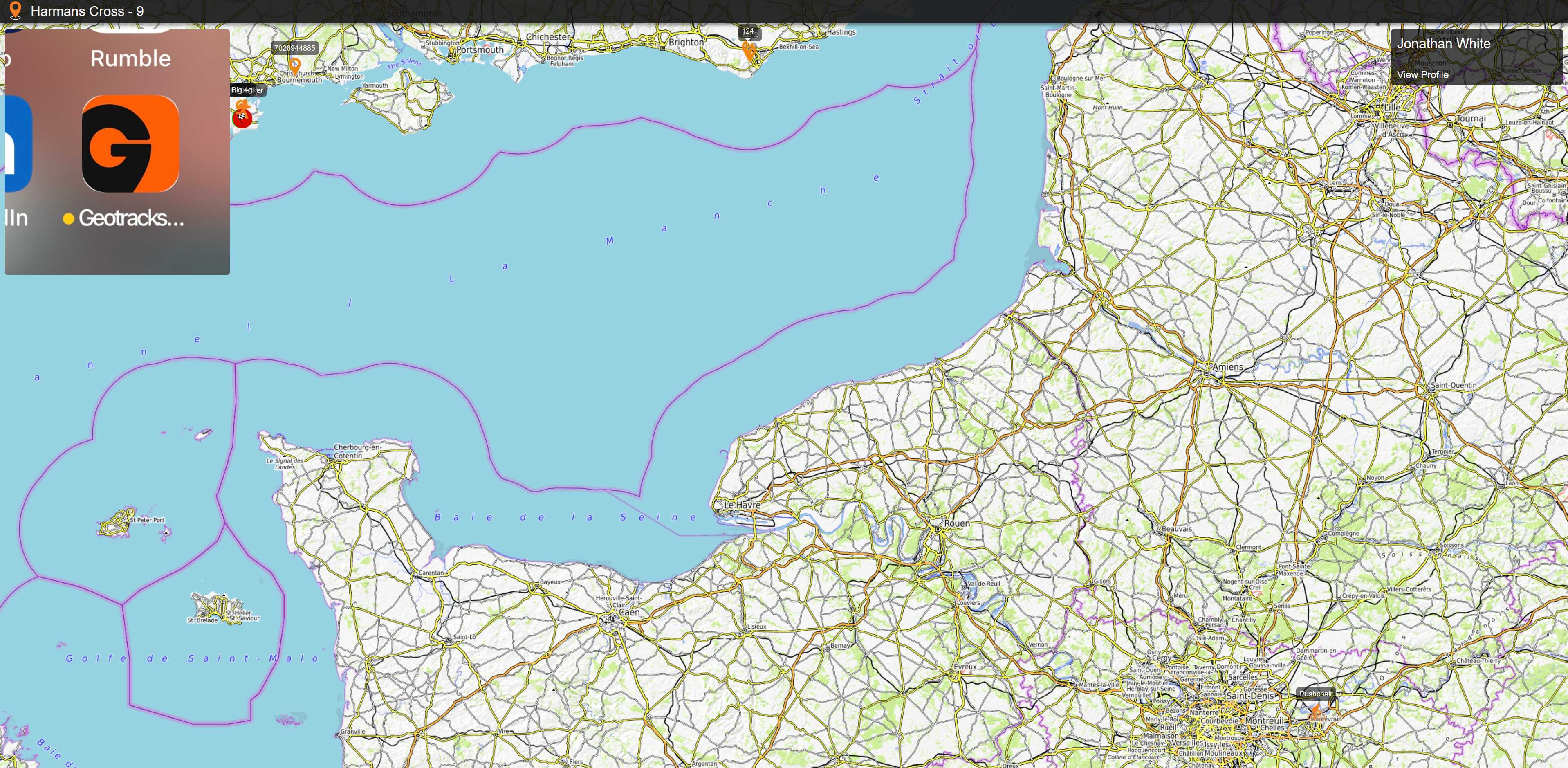 Live tracking interface showing route on map